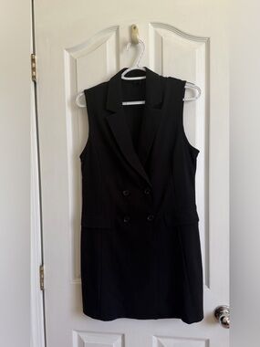 Sleeveless Black Double-Breasted Blazer Mini Dress